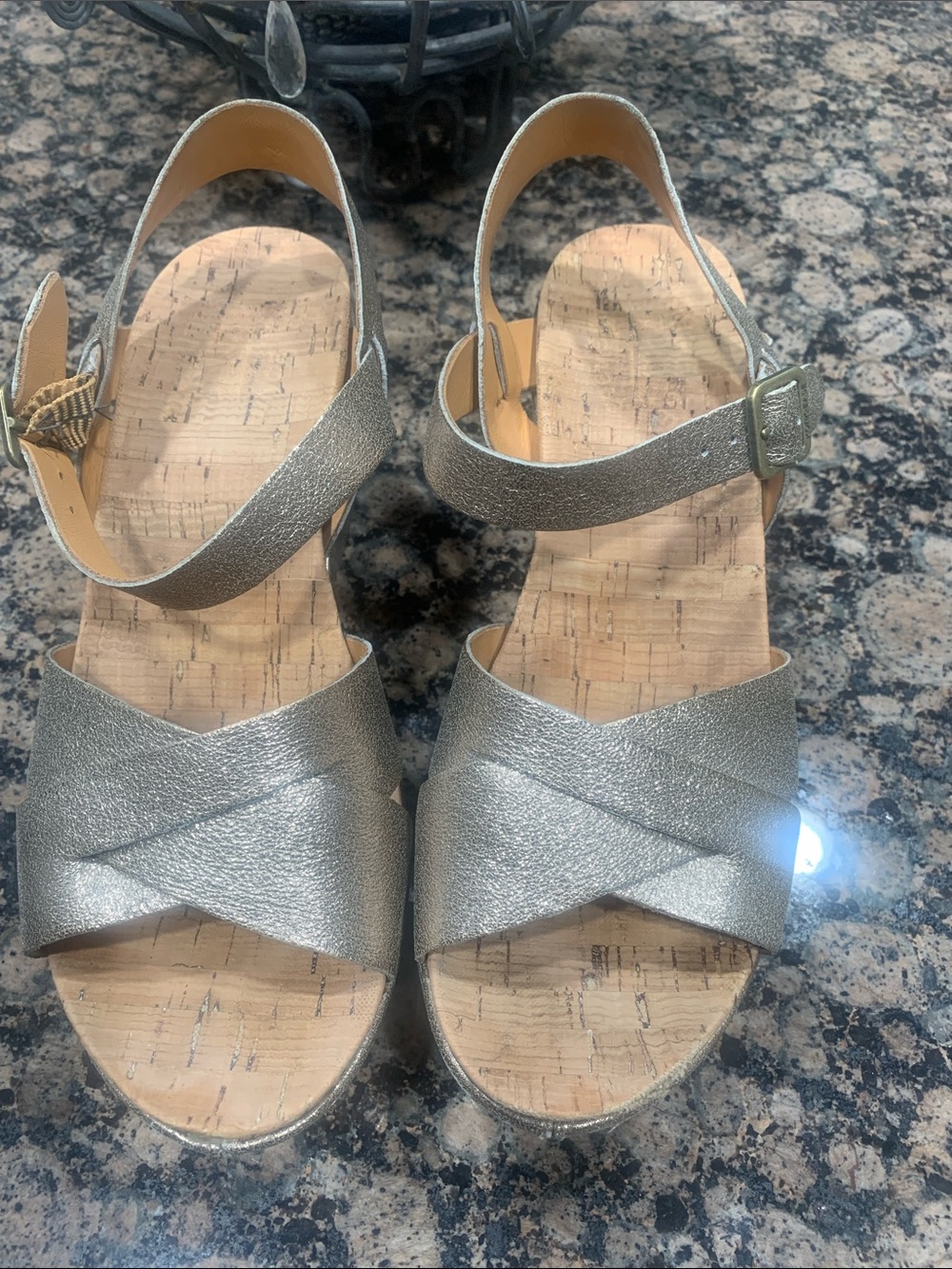 Kork-Ease Women's Metallic Gold Cork-Style Crisscross Ankle Strap Sandals